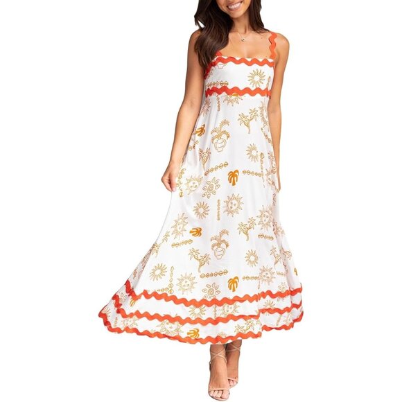Women Boho Beach Flowy Dress Y2k Spaghetti Strap Sleeveless Smocked A-line Swing - Picture 1 of 2